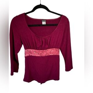 Unbranded 4 Star Y2K Babydoll Top with Floral Tie Milkmaid 3/4 Sleeve Top‎ SZ L